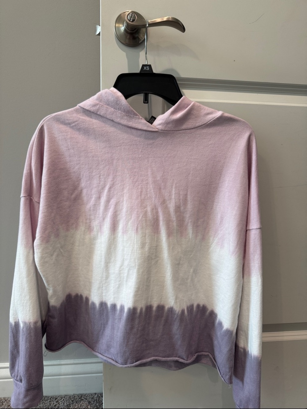 Raw edge / Cropped Tie-Dye Hooded Sweatshirt - Pink, White & Lavender size small